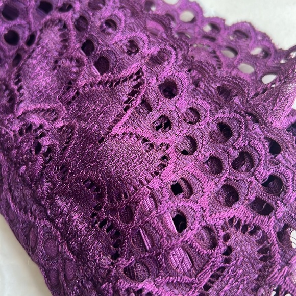 PLUS DK PLUM LACE HALTER STRETCH BRALETTE 1X 2X 3X purple new lightweight - Picture 8 of 12